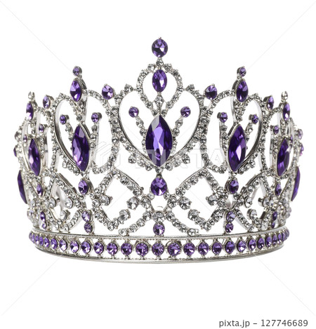 Silver and gold princess crown with diamonds and pearls isolated on a white background 127746689