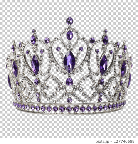 Silver and gold princess crown with diamonds and pearls isolated on a white background 127746689