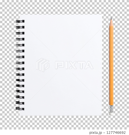 Blank notebook with a pen and pencil on an open page for office writing and business notes Blank notebook with a pen and pencil on an open page for office writing and business notes 127746692