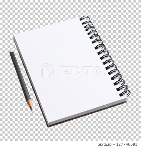 Blank notebook with a pen and pencil on an open page for office writing and business notes 127746693