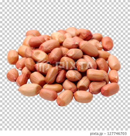 Whole brown peanuts with shells on a white background, a healthy and organic snack 127746703