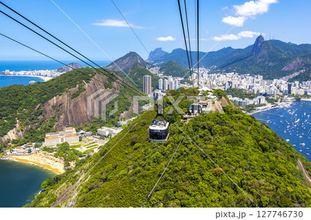 Sugarloaf mountain and Cable Car Panorama Rio de Janeiro Brazil. Sugarloaf mountain and Cable Car Panorama Rio de Janeiro Brazil. 127746730