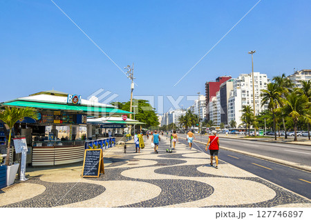 Copacabana coast and beach promenade in Rio de Janeiro Brazil. 127746897