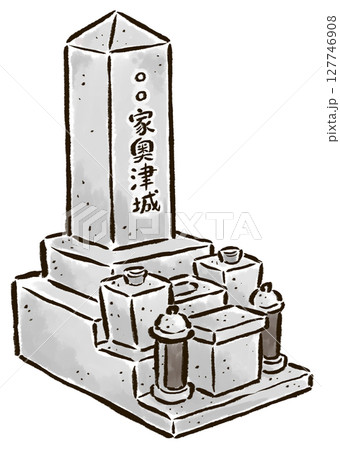 斜めから見た神道式のお墓 127746908