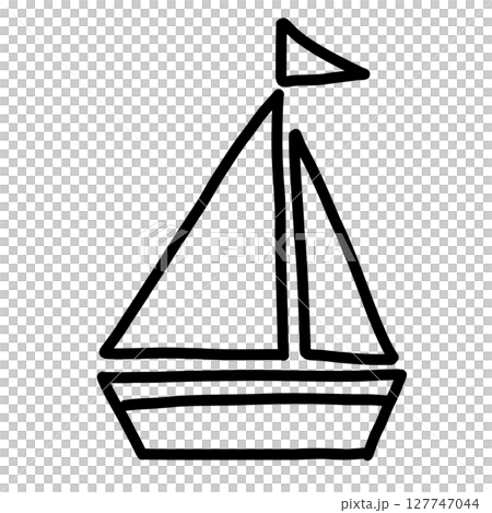 手描き線画の可愛いヨットのイラスト 手描き線画の可愛いヨットのイラスト 127747044