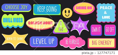 Bright y2k sticker set with motivational phrases 127747171