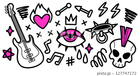 Edgy punk rock doodle set 127747172