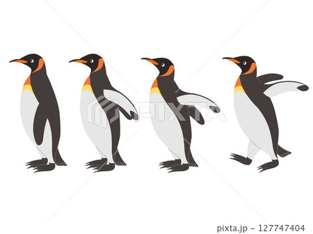 横向きのオウサマペンギンのイラストのセット 127747404