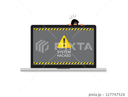 Laptop screen with SYSTEM HACKED warning and...のイラスト素材 [127747528] - PIXTA
