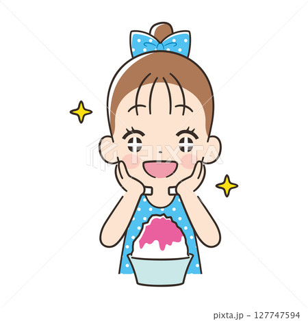 かき氷を食べる女の子 かき氷を食べる女の子 127747594