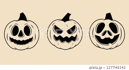 Vintage carved pumpkin set 127748142