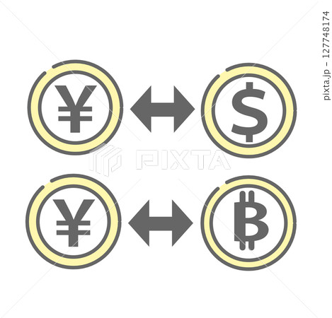 円・ドル・ビットコインの交換アイコンイラスト 127748174