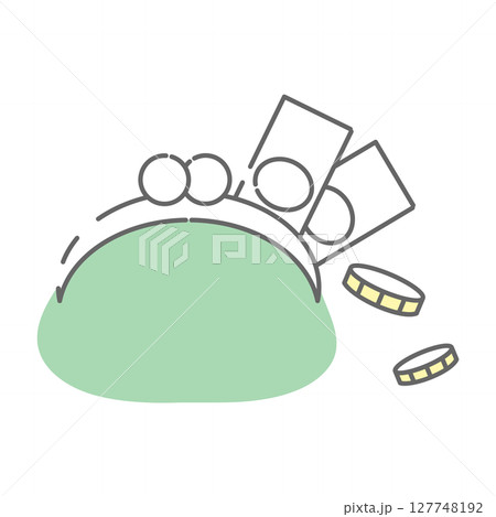 中身が見えるがま口財布のイラストアイコン（紙幣と硬貨） 127748192