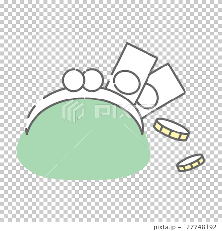 中身が見えるがま口財布のイラストアイコン（紙幣と硬貨） 127748192