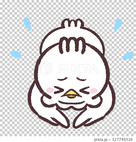 Illustration of a white bird bowing down 127748316