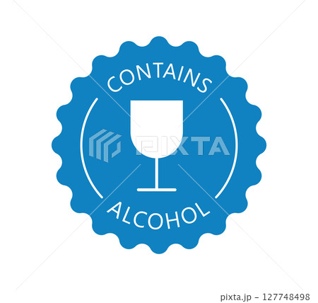 Alcohol contain icon for medication, cosmetic, food, candies. Wine glass icon. Product contains alcohol sign. Vector illustration on white background Alcohol contain icon for medication, cosmetic, food, candies. Wine glass icon. Product contains alcohol sign. Vector illustration on white background 127748498