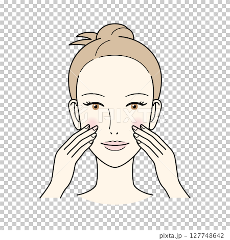 做皮膚護理的女人用指尖觸摸她的臉 127748642