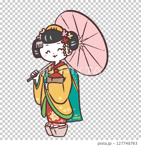 Smiling maiko full body illustration Smiling maiko full body illustration 127748763