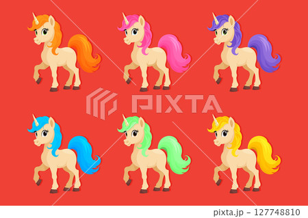 Set of Unicorns with Different Hair Colors Isolated Vector Illustration Set of Unicorns with Different Hair Colors Isolated Vector Illustration 127748810