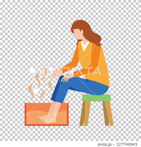 足湯で足を温める女性 足湯で足を温める女性 127748945