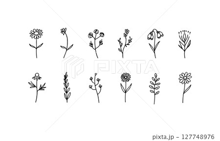 Tiny Botanical Icons. A structured set of very small floral icons with delicate symmetry and clean detailing, great for pattern making. 127748976