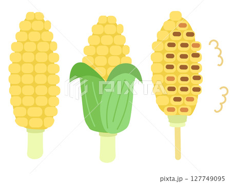 とうもろこしと焼きとうもろこしのセット　夏野菜　ベクターイラスト 127749095