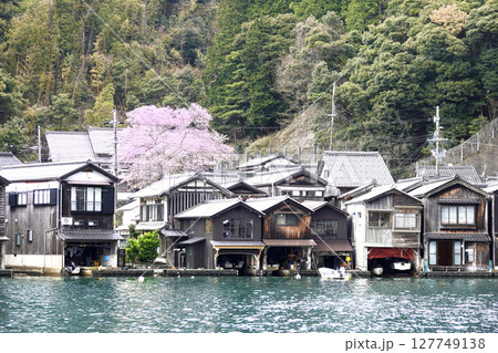 京都府春の伊根町 満開の桜と舟屋群 京都府春の伊根町 満開の桜と舟屋群 127749138