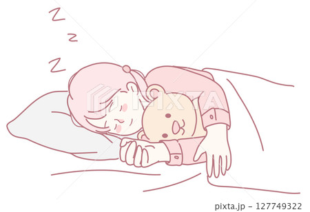 A Cute Child Peacefully Sleeping with a Soft Teddy Bear, Embracing Comfort and Sweet Dreams A Cute Child Peacefully Sleeping with a Soft Teddy Bear, Embracing Comfort and Sweet Dreams 127749322