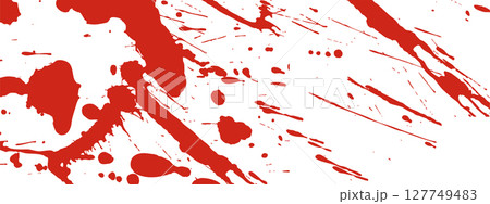 Abstract blood drip texture. Grunge red paint drops, sprays, and stains. 127749483