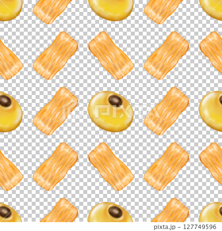 Seamless pattern of Thai Traditional Desserts Cute Collection hand drawn style illustrations on  transparent background. 127749596