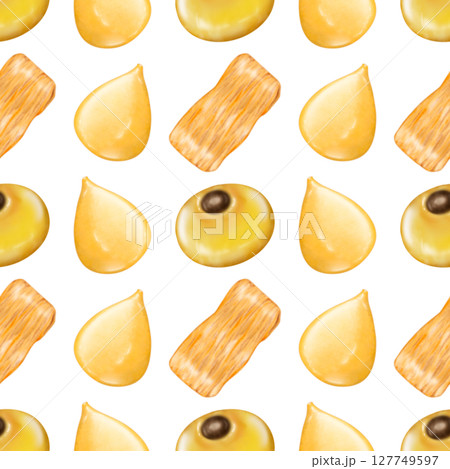 Seamless pattern of Thai Traditional Desserts Cute Collection hand drawn style illustrations on transparent background. Seamless pattern of Thai Traditional Desserts Cute Collection hand drawn style illustrations on transparent background. 127749597