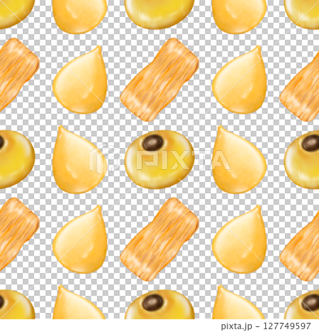 Seamless pattern of Thai Traditional Desserts Cute Collection hand drawn style illustrations on transparent background. Seamless pattern of Thai Traditional Desserts Cute Collection hand drawn style illustrations on transparent background. 127749597