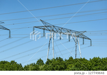 Electricity pylon and nature, real life photo 127749648