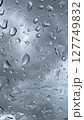 close up raindrops on Glass Window with Dark Cloudy Sky Background  127749832