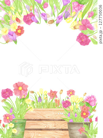 Hand drawn watercolor wildflowers and leaves in pots and boxes postcard. Flower of the field isolated on white background. Can be used for postcard, poster, scrapbook and other printed products. Hand drawn watercolor wildflowers and leaves in pots and boxes postcard. Flower of the field isolated on white background. Can be used for postcard, poster, scrapbook and other printed products. 127750036