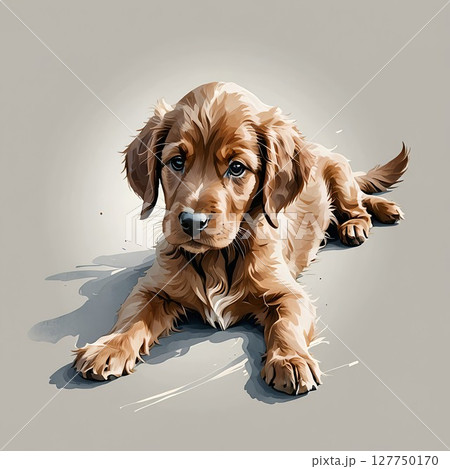 寝転ぶキュートな仔犬アイリッシュセッターのイラスト 寝転ぶキュートな仔犬アイリッシュセッターのイラスト 127750170