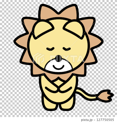Bowing lion character / Material that can be used for apologies, greetings, customer service, and business scenes 127750505