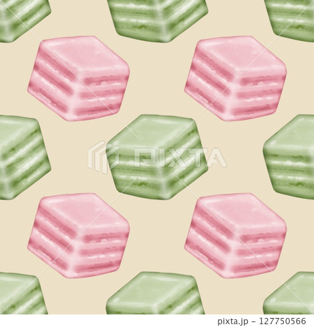 Seamless pattern of Thai Traditional Desserts Cute Collection hand drawn style illustrations on yellow background. 127750566