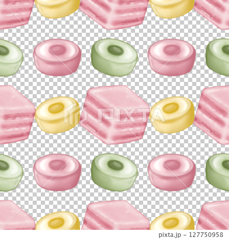 Seamless pattern of Thai Traditional Desserts Cute Collection hand drawn style illustrations on  transparent background. 127750958