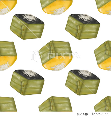 Seamless pattern of Thai Traditional Desserts Cute Collection hand drawn style illustrations on  transparent background. 127750962