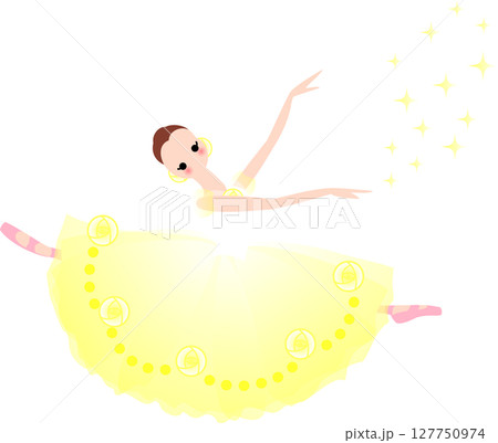 バレエを踊るバレリーナ　黄色い衣装 127750974