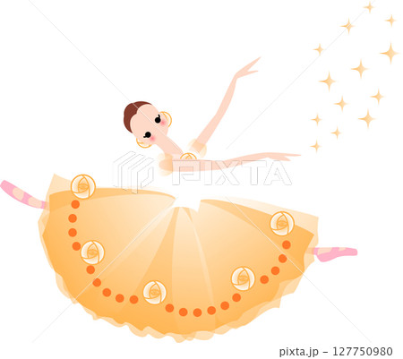 バレエを踊るバレリーナ　オレンジ色の衣装 127750980