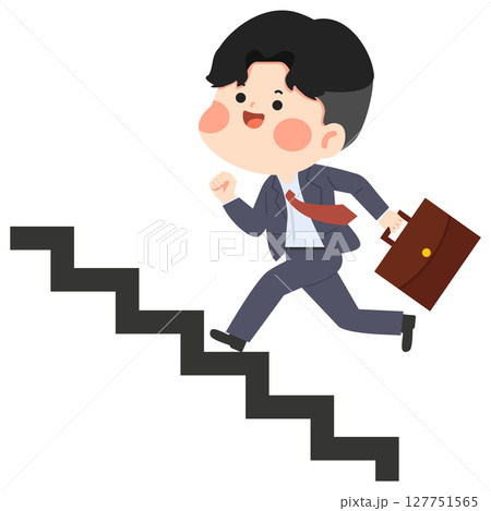 Cartoon Businessman Climbing Stairs Illustration 127751565
