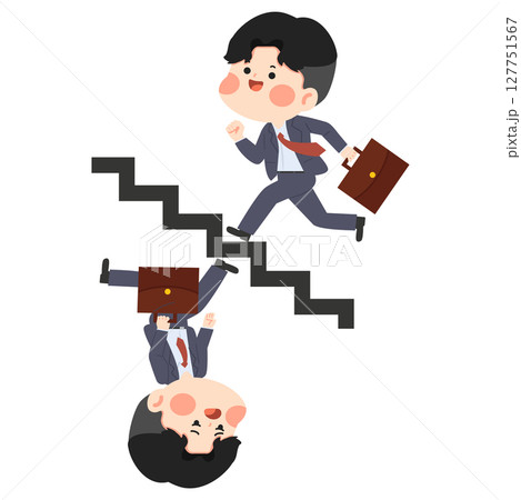 Cartoon Businessman Climbing and Falling on Stairs Cartoon Businessman Climbing and Falling on Stairs 127751567