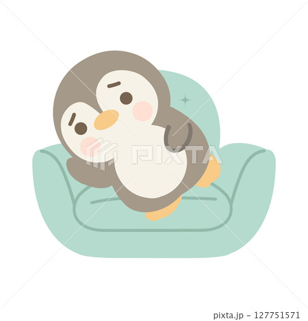 Cartoon Penguin Relaxing on a Couch 127751571