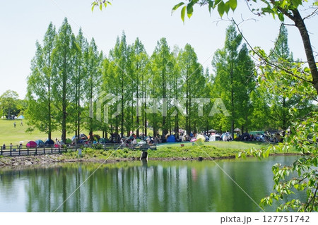 備北丘陵公園国兼池湖畔の景色 備北丘陵公園国兼池湖畔の景色 127751742