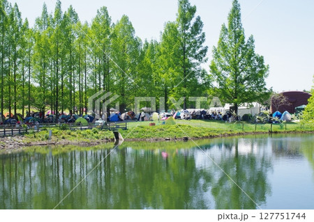 備北丘陵公園国兼池湖畔の景色 127751744