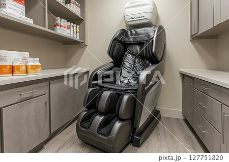 Modern Luxury: Premium Massage Chair in a Stylish Wellness Room Setting Modern Luxury: Premium Massage Chair in a Stylish Wellness Room Setting 127751820