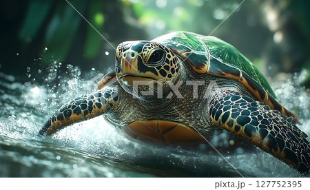 Captivating Sea Turtle Swimming Through Vibrant Tropical Waters 127752395