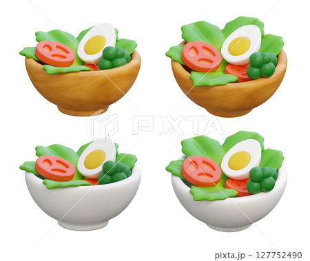 3D Cartoon Salad in a Wooden and White Bowl 127752490